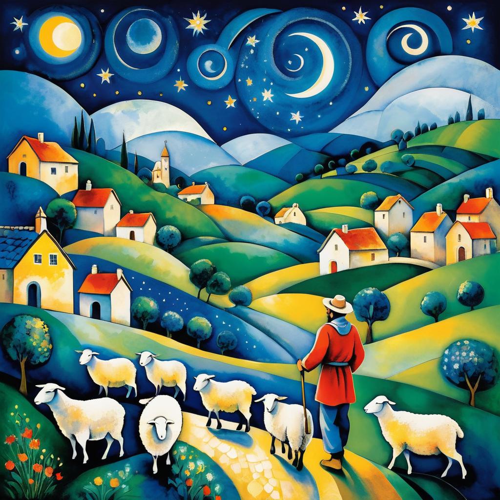 Shepherd and Sheep in Chagall Style