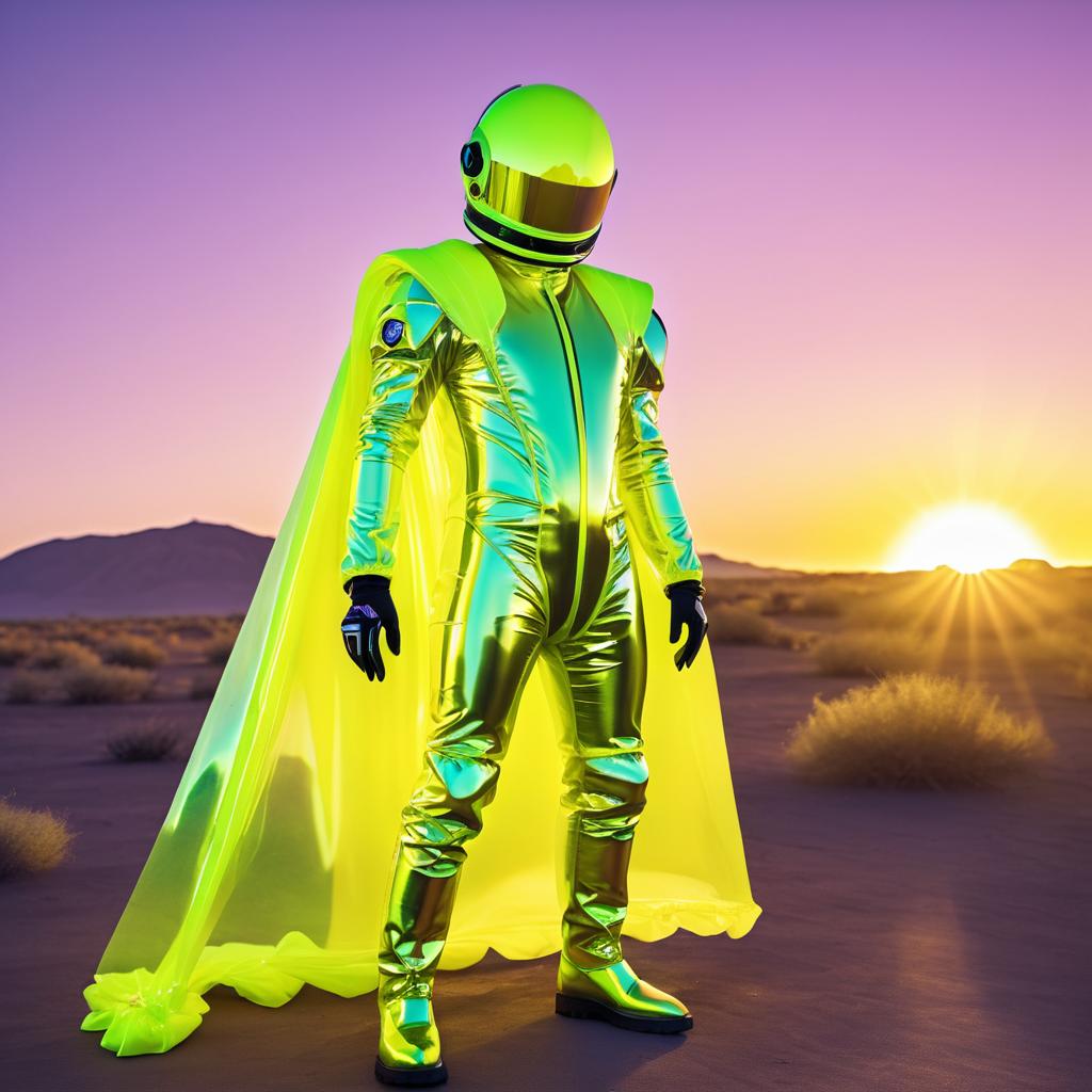 Charming Man in Glossy Yellow Spacesuit