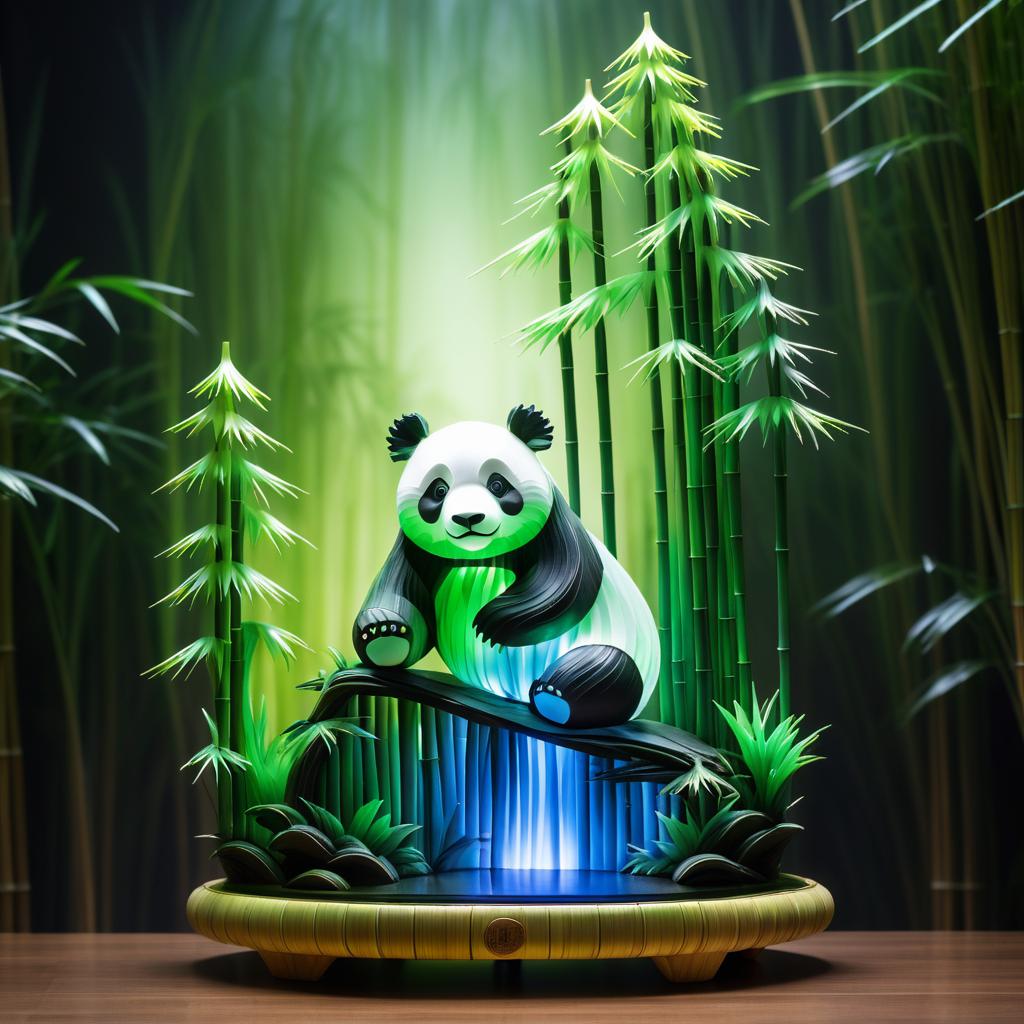 Enchanting 3D Panda Sculpture with Bamboo