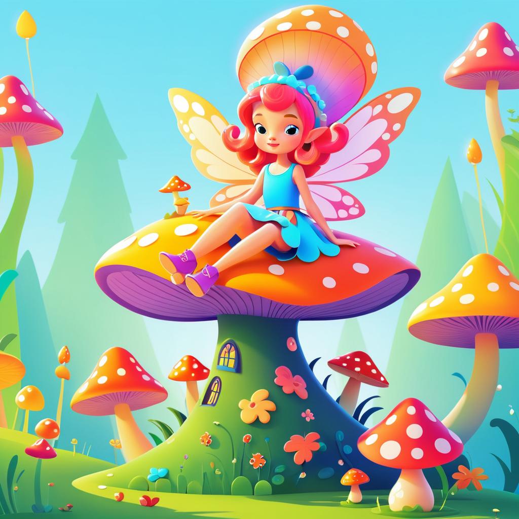 Whimsical Fairy Sitting on a Mushroom