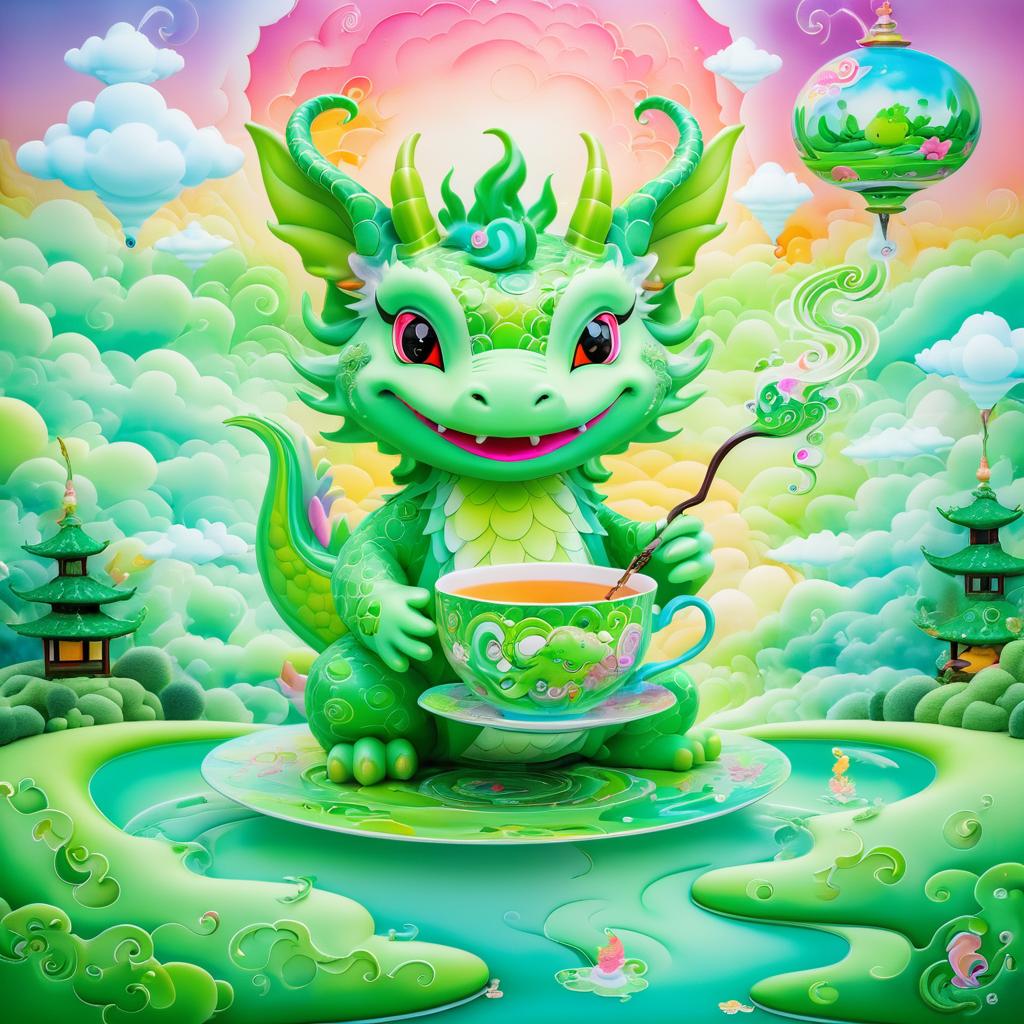 Mischievous Green Dragon in Pastel Dreams