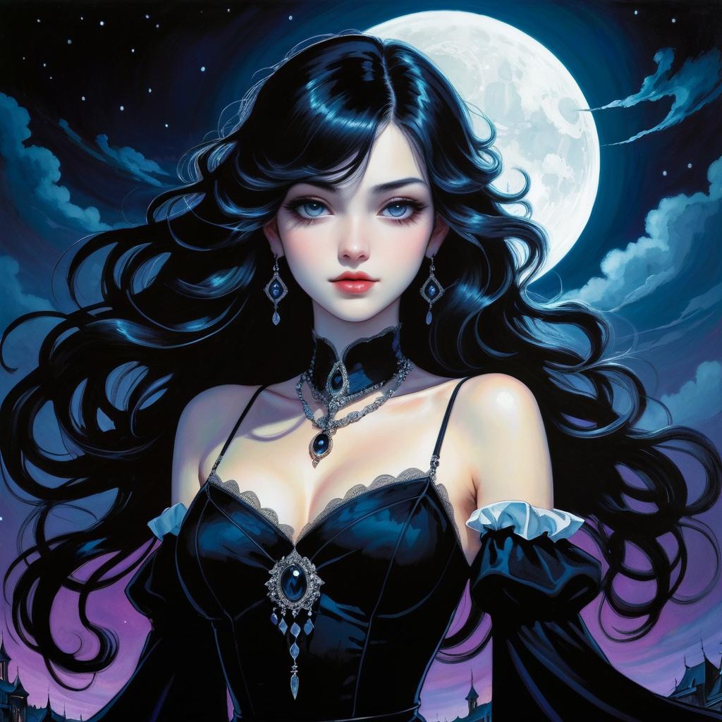 Medieval Vampire Girl Under Moonlight