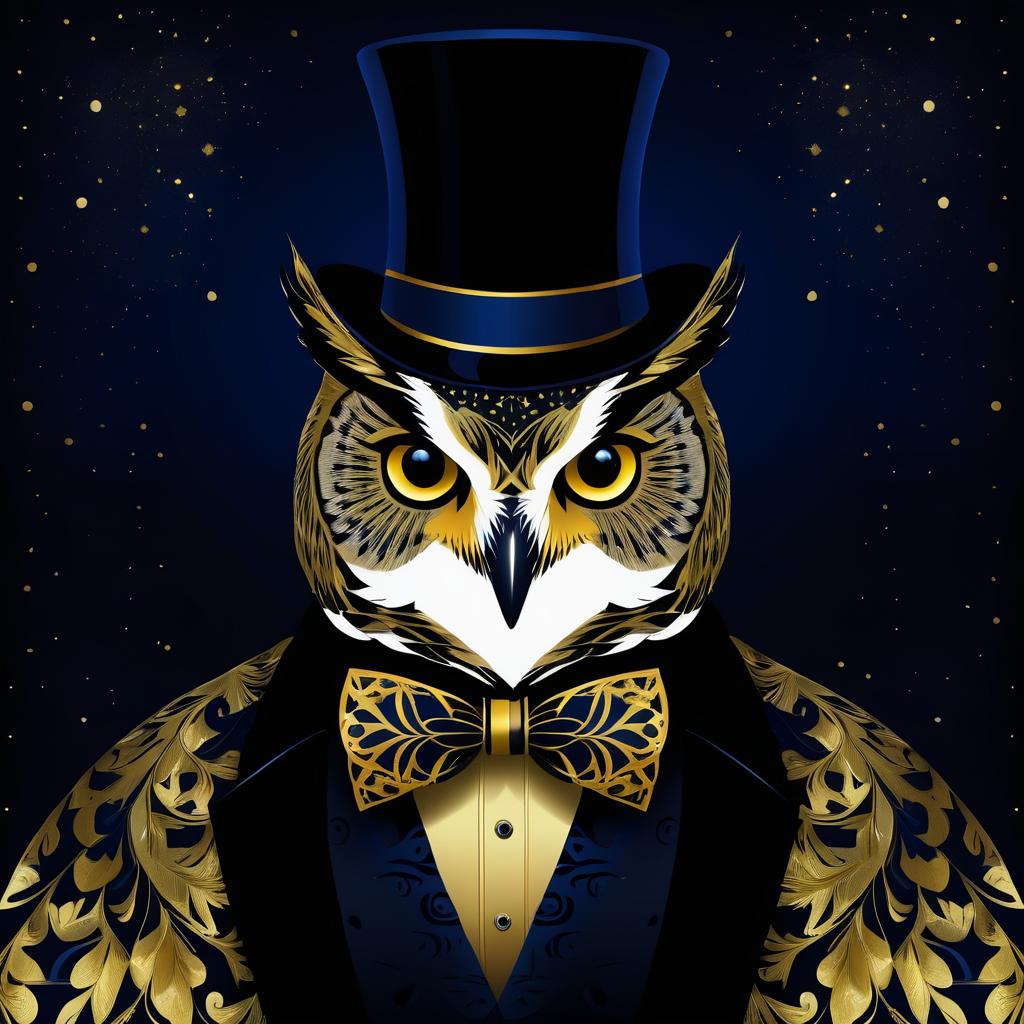 Regal Owl Portrait in Tuxedo