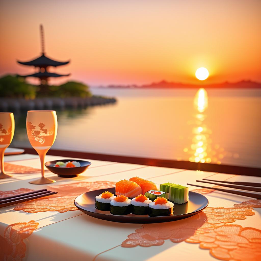 Elegant Sushi Table Setting at Sunset