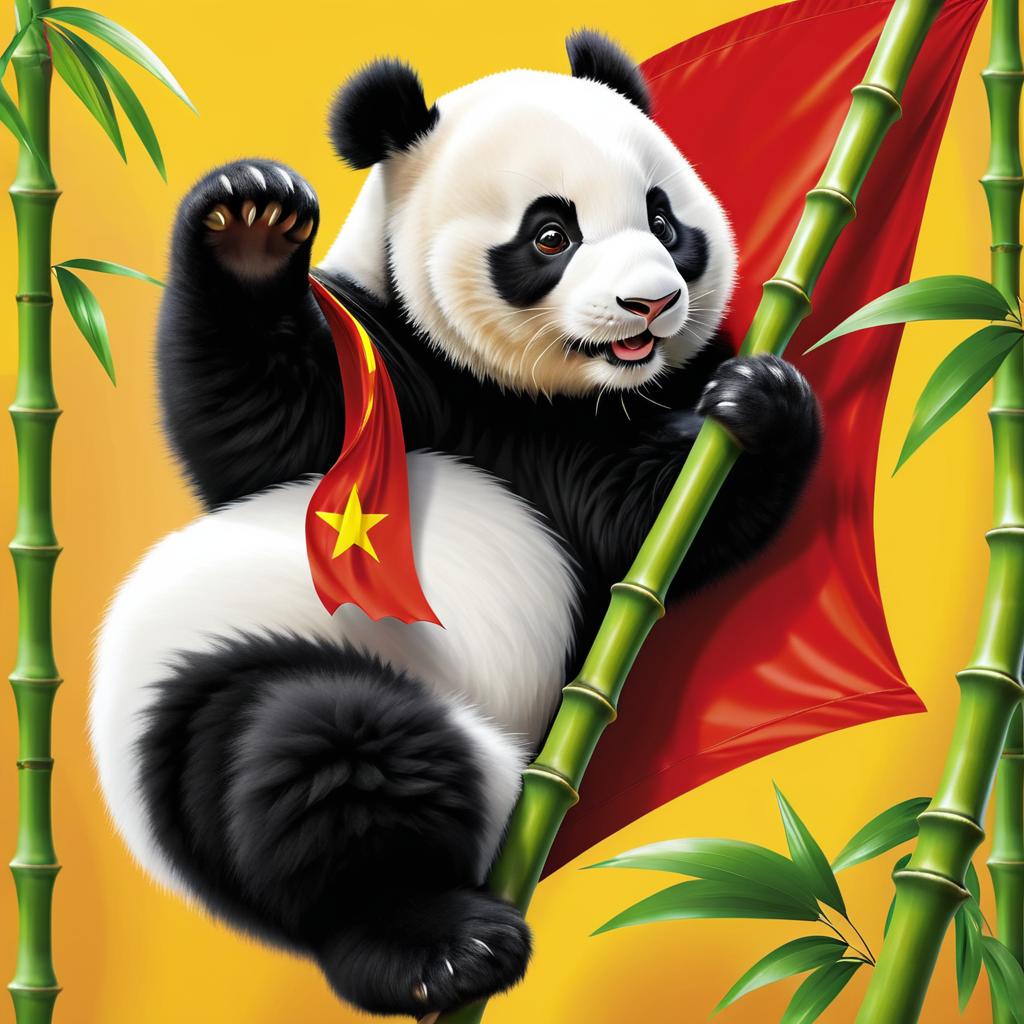 Playful Panda Emerges from Chinese Flag