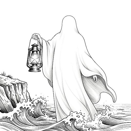 Ghostly Sailor Lantern Line Art