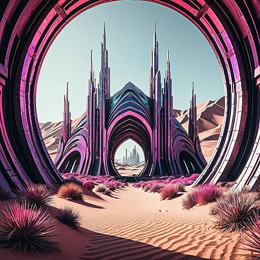 Iridescent Futuristic Desert Megastructures Dreamscape
