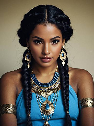 Egyptian Woman in Traditional Jewelry and Blue Dress