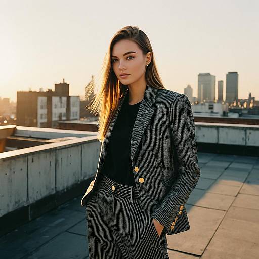 Fashion Model in Chic Suit on Urban Rooftop