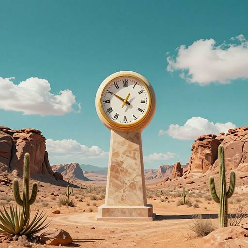 Surreal Clock Tower Over Desert