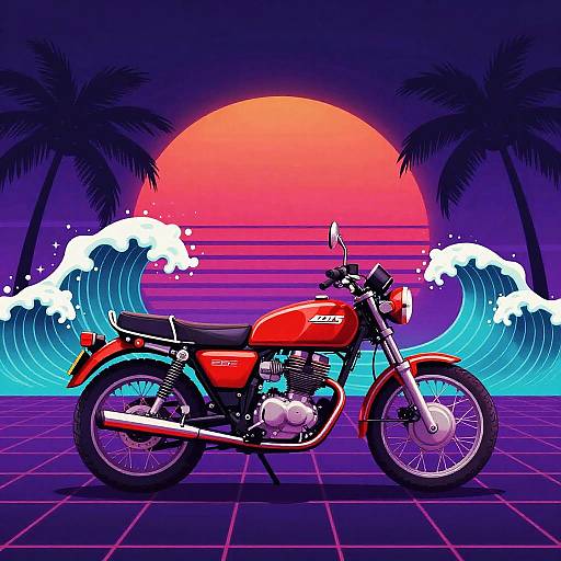 Retro 80s Synthwave Motorcycle Scene