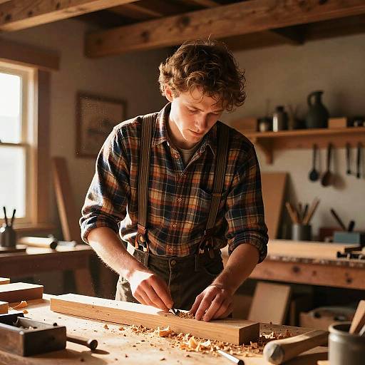 Sawyer in Rustic Carpenter Workshop