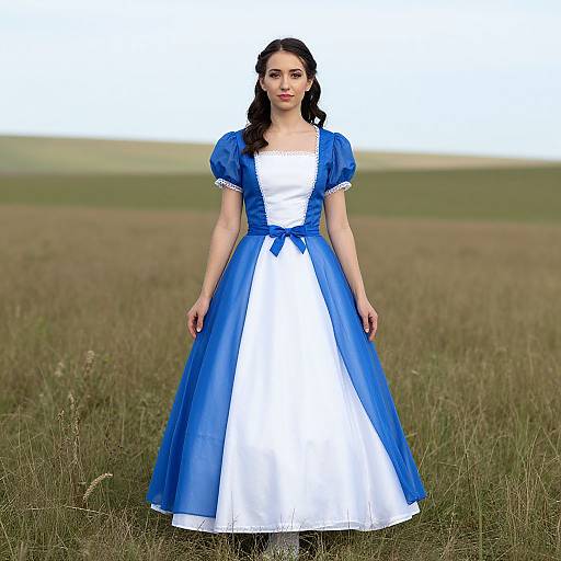 Woman in Blue and White Dress