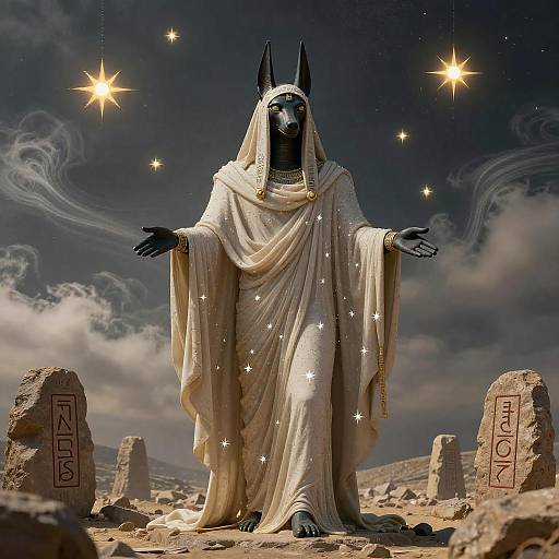 Anubis Summoning Spirits in Cosmic Veils