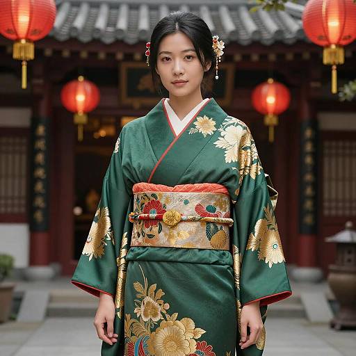 Elegant Asian Woman in Traditional Kimono