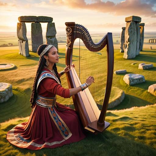 Musician with Harp Overlooking Stonehenge Musician with Harp Overlooking Stonehenge