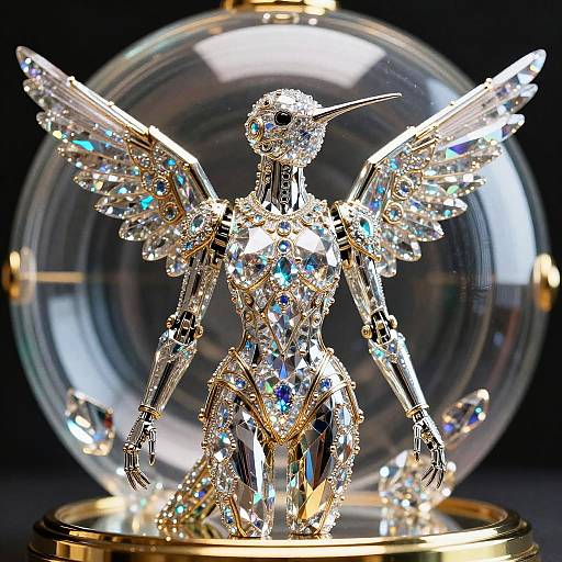Gem-Encrusted Hummingbird Robot Sculpture