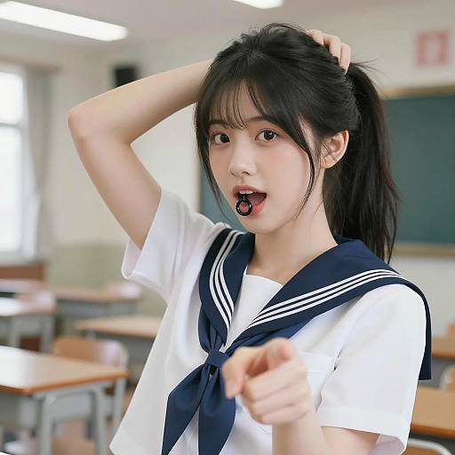 Asian Schoolgirl in Classroom Setting