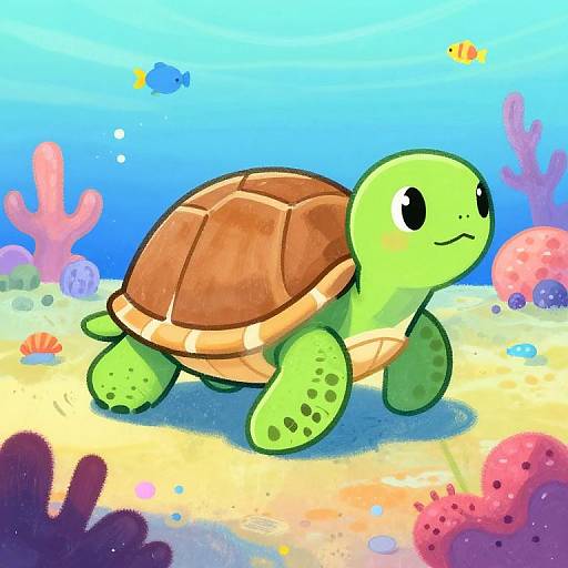 Whimsical Colorful Cartoon Turtle