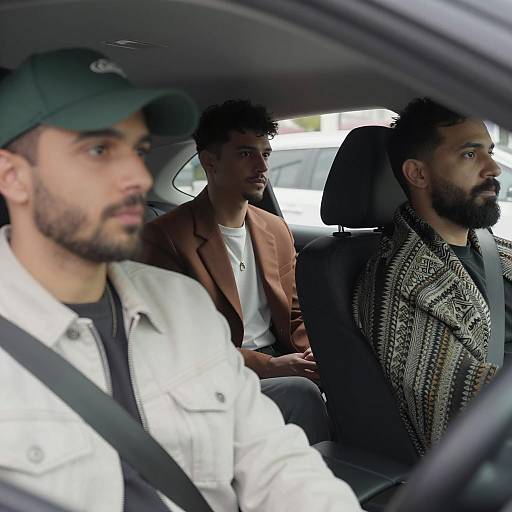 Three Diverse Men in a Car Interior