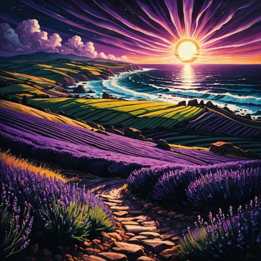 Surreal Lavender Fields at Sunset