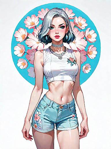 Stylish Woman in Floral Embroidered Shorts