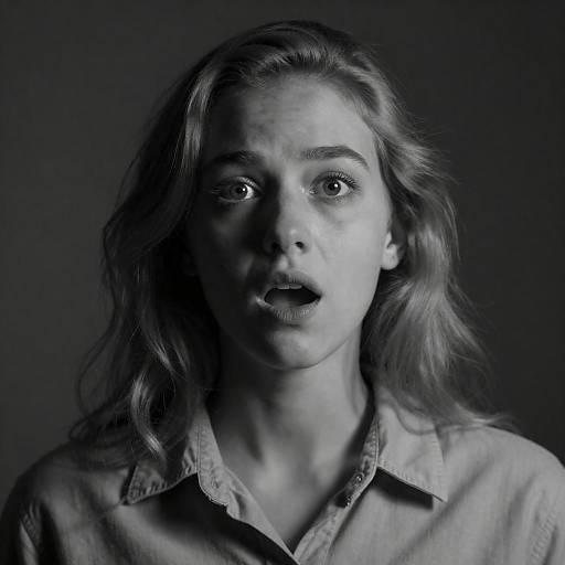 Surprised Young Woman Black and White Portrait