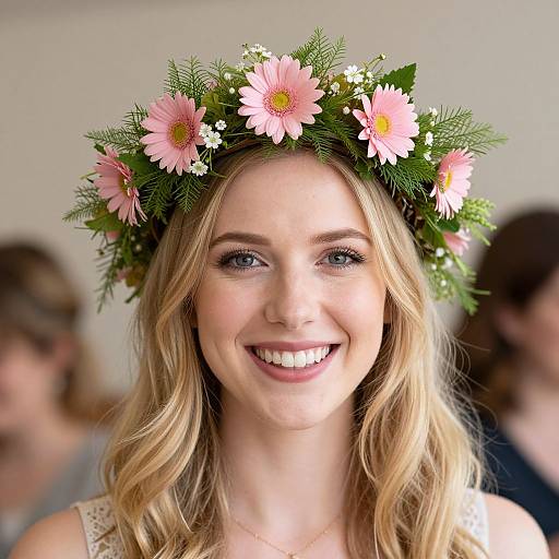 Smiling Blonde with Vibrant Floral Crown