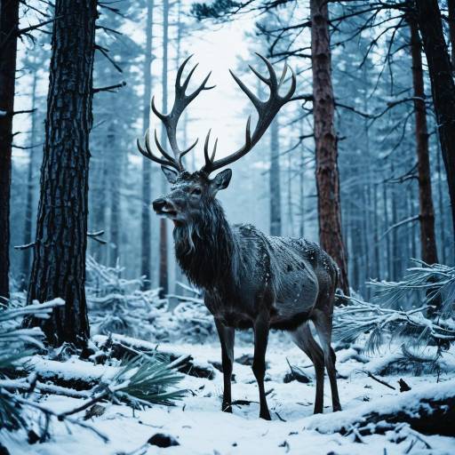 Eerie Zombie Stag in Snowy Forest Eerie Zombie Stag in Snowy Forest