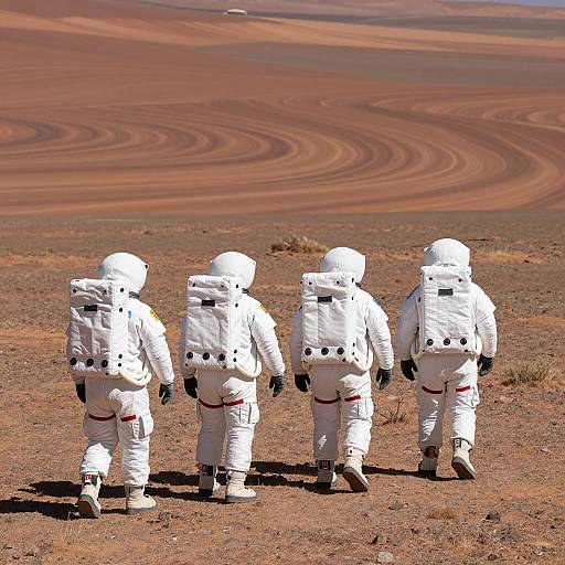 Astronauts Exploring a Red Desert Planet