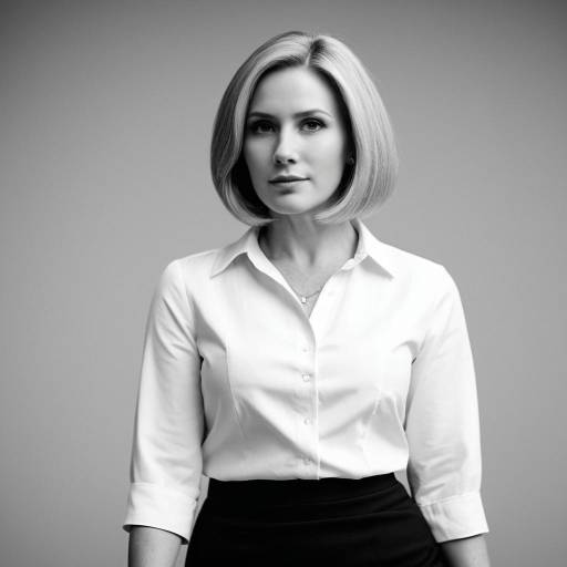 Elegant Blonde Woman in Crisp Blouse and Pencil Skirt