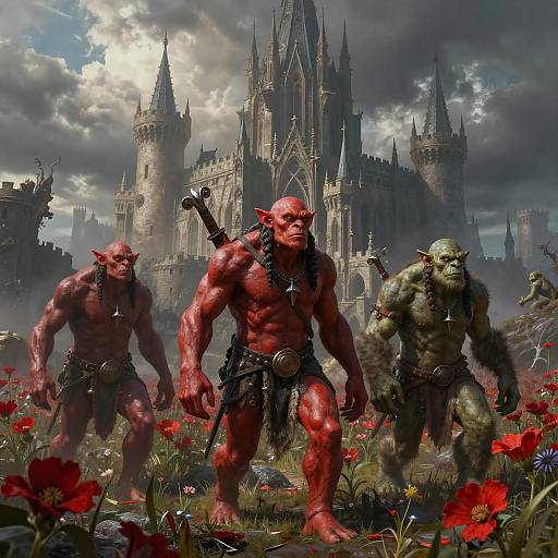 Orc and Troll Fantasy Scene in Red