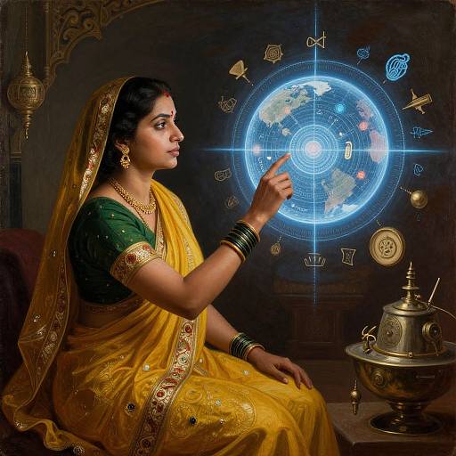 Wise Indian Woman with Ancient Hologram