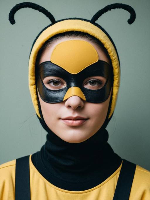 Young Woman in Bee Costume with Mask