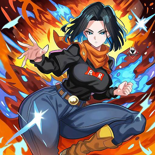 Illustration of Android 17, dragon ball in the style of Nez-box