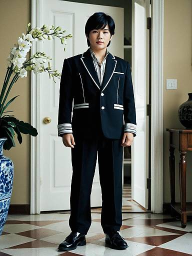 Realistic Male Costume Standing Indoors