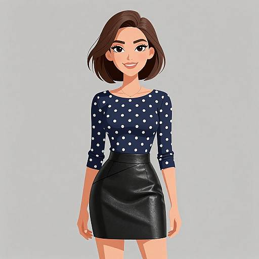 Chic Woman in Polka Dot Navy Top