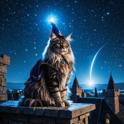 Majestic Cat Wizard in Starlit Castle