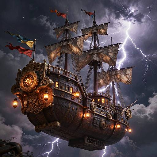 Ornate Fantasy Airship in Storm