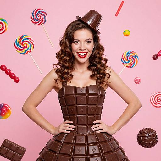 Chocolate-Themed Woman in Candy Wonderland