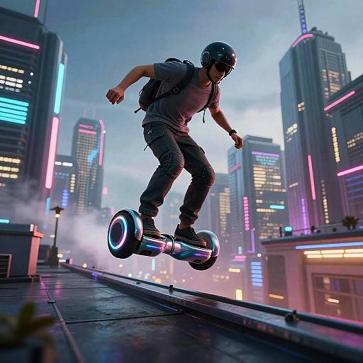 Cyberpunk Hoverboard Defying Gravity