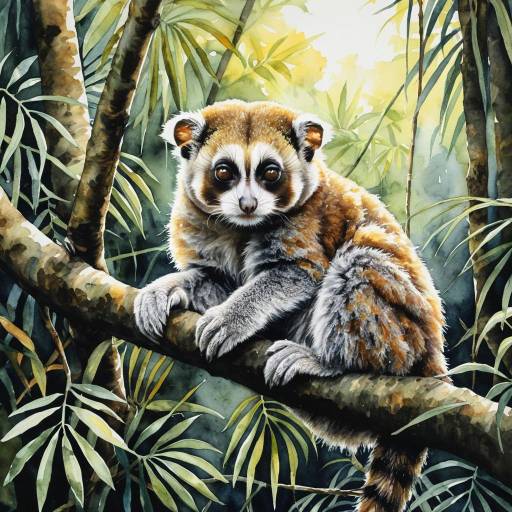 Impressionistic Sleepy Slow Loris in Jungle