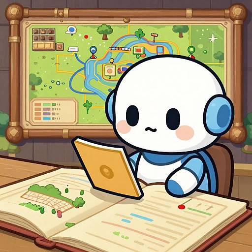 Robot Exploring Retro JRPG Map