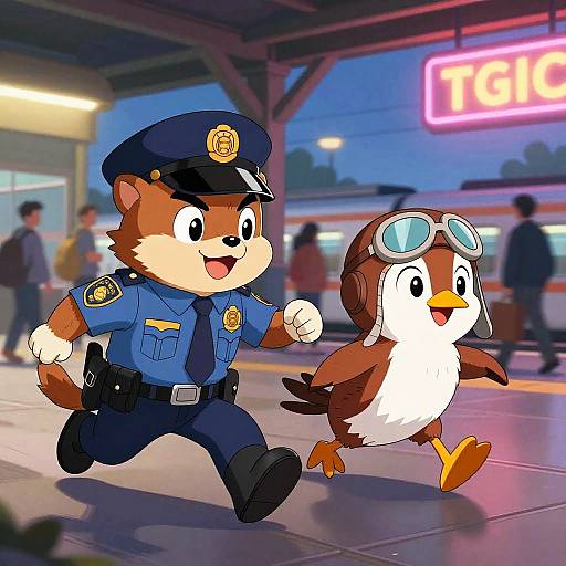 Weasel Officer Chasing Sparrow Thief