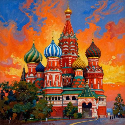 Vibrant Oil Painting of St. Basil's Cathedral