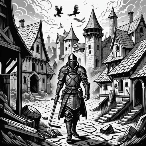 Fierce Medieval Warrior in Eerie Village Fierce Medieval Warrior in Eerie Village
