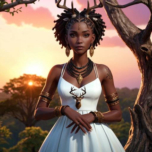 Elegant Dark-Skinned Woman in Nature