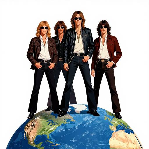Aerosmith on Earth 70s Rock Illustration