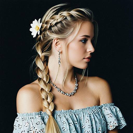 Blonde Woman with Side Braid and Flower