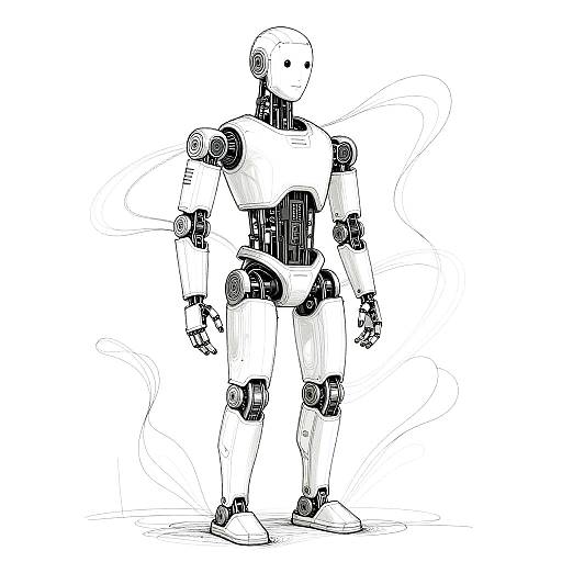 Sleek Humanoid Robot Drawing Fluid Lines